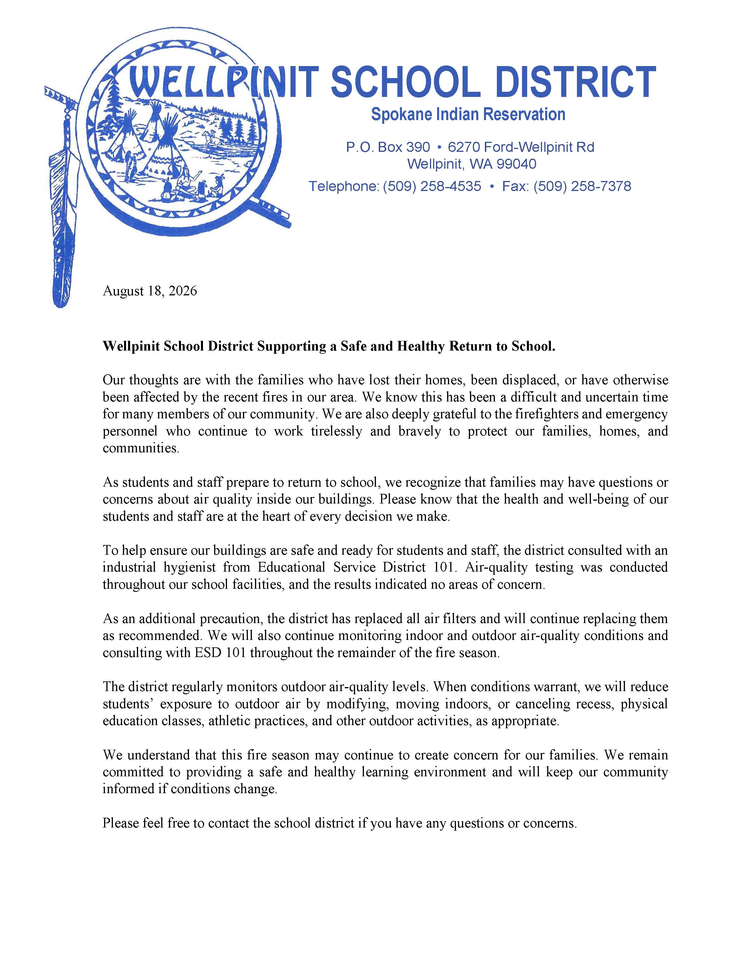 Statment on the air quality of our district